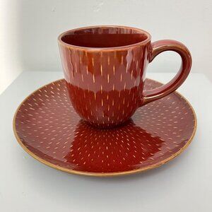 Salad‎ Plate and Mug Stitch Brick Red  by Ruff Hewn